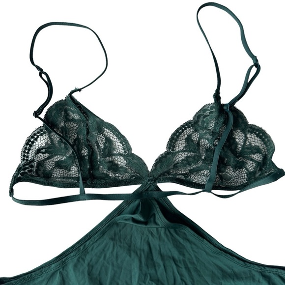 LA SENZA BABYDOLL CAMI TOP WOMENS M DARK GREEN SHEER LACE BRA SEXY  LINGERIE - Picture 9 of 15